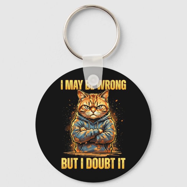 Sarcastic May Be Wrong But Doubt Stubborn Cat Key Ring (Front)