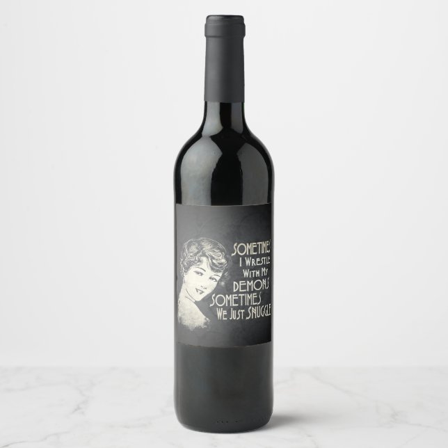 Sarcastic Phrase Womens Meme Sometimes I Wrestle Wine Label (Front)