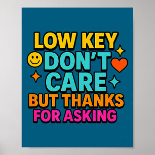 Sarcastic Quote, Low Key Dont Care But Thanks For Poster