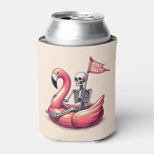 Sarcastic Skeleton on Flamingo - Stay Salty Can Cooler