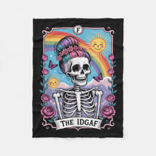 Sarcastic Skeleton The Idgaf Funny Tarot Card Goth Fleece Blanket