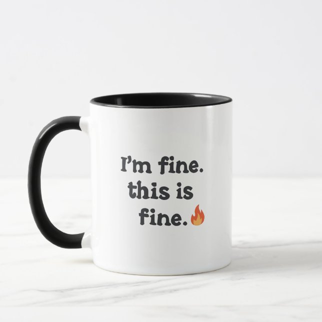 Sarcastic "This is Fine" Meme with Fire Emoji Mug (Left)