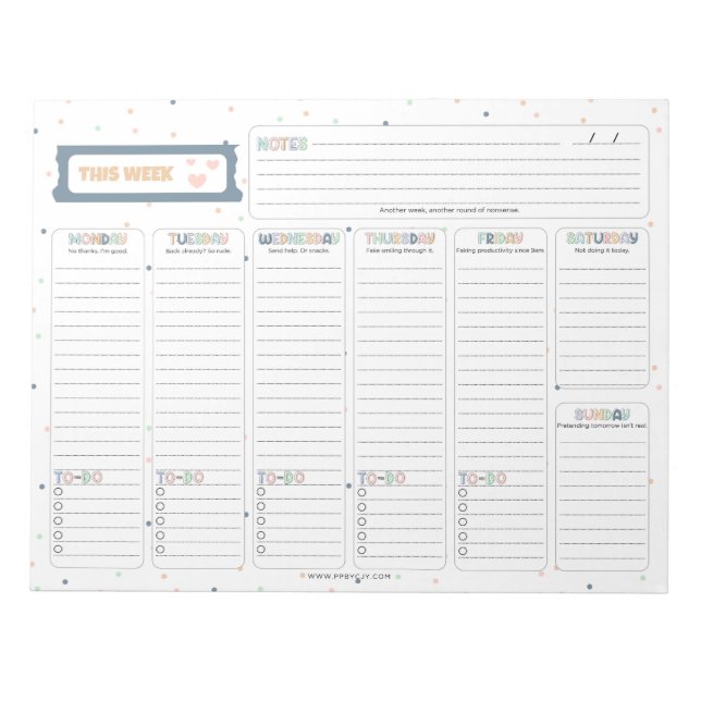 Sarcastic “This Week” Weekly Planner Snarky Quotes Notepad (Front)