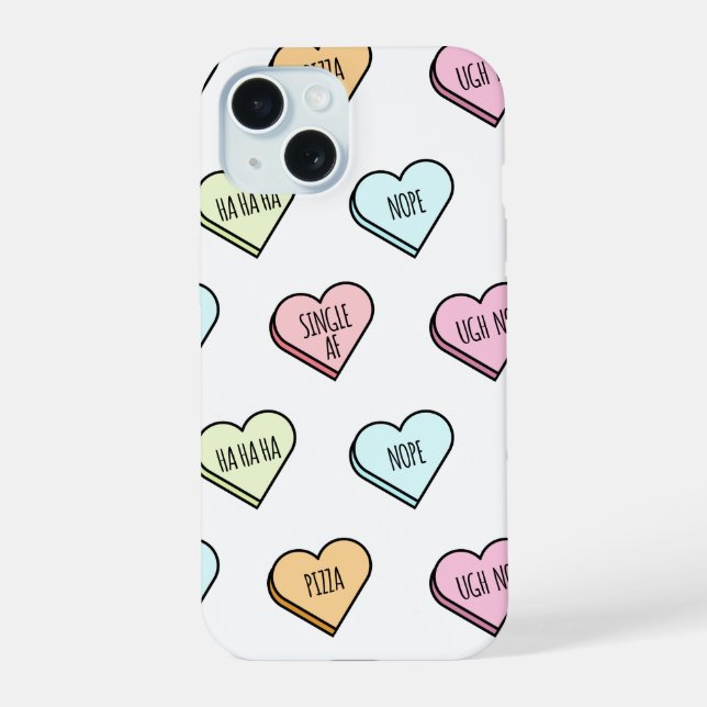 Sarcastic Valentine’s Candy Heart Pattern iPhone 15 Case (Back)