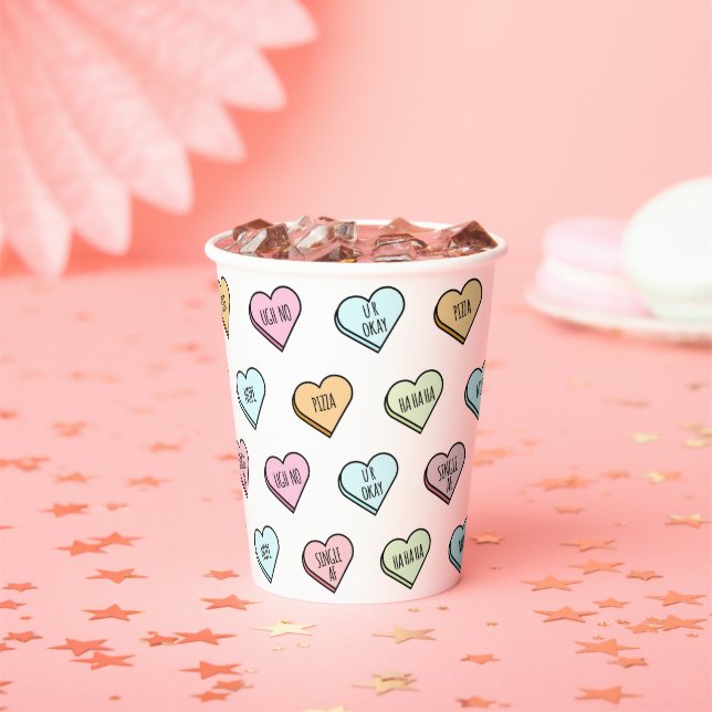 Sarcastic Valentine’s Candy Heart Pattern Paper Cups (Insitu)