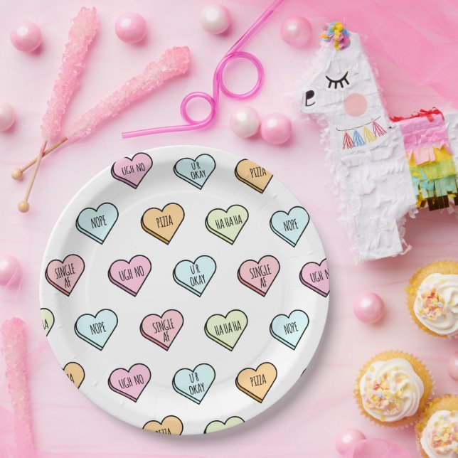 Sarcastic Valentine’s Candy Heart Pattern Paper Plate (Party)