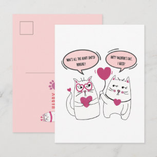 Sarcastic Valentines Day Cartoon Cat Couple Postcard