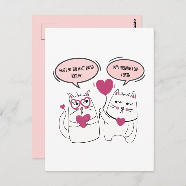 Sarcastic Valentines Day Cartoon Cat Couple Postcard (Front/Back)