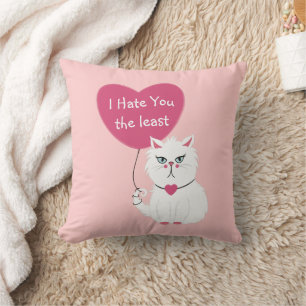 Sarcastic White Cat Funny Valentine's Day Cushion