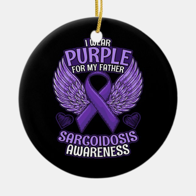 Sarcoidosis Awareness Father Support Purple Ceramic Tree Decoration (Front)