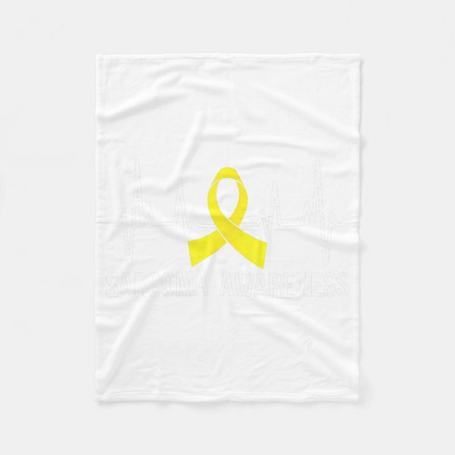 Sarcoma Awareness - Yellow Ribbon Heartbeat  Fleece Blanket (Front)