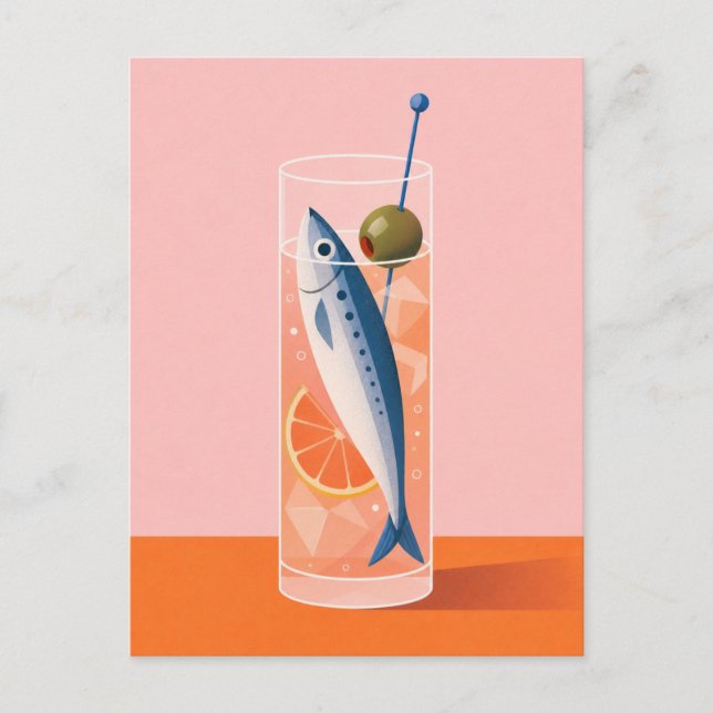 Sardine Cocktail Greeting Dirty Martini Fish Postcard (Front)