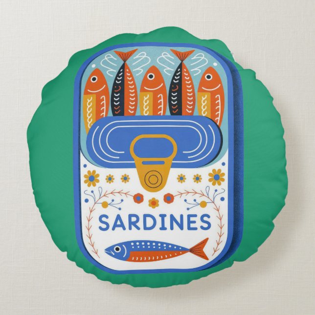 Sardine Colourful Coastal  Round Cushion (Back)