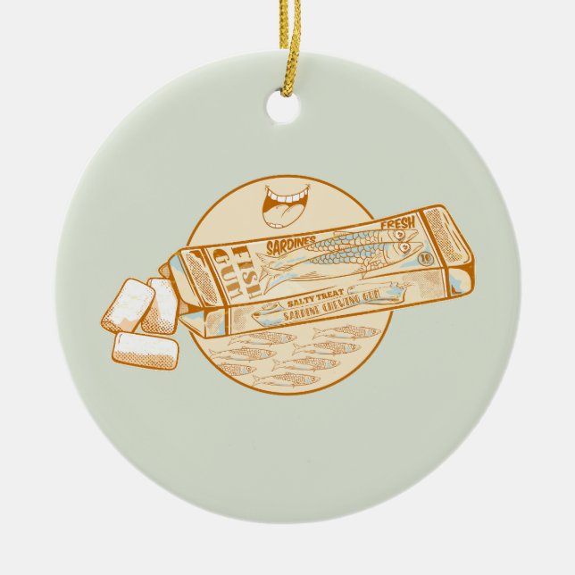 Sardine flavoured chewing gum funny fish ceramic tree decoration (Front)