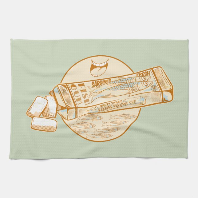 Sardine flavoured chewing gum funny fish tea towel (Horizontal)