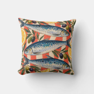 Sardine Lemon Picnic Coral Stripes Cushion
