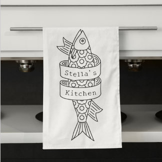 Sardine Line Drawing Personalised Tea Towel