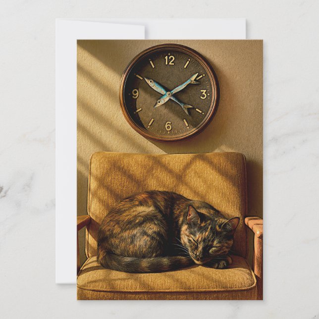 Sardine O’clock Dreamtime – Surreal Cat Art Invitation (Front)