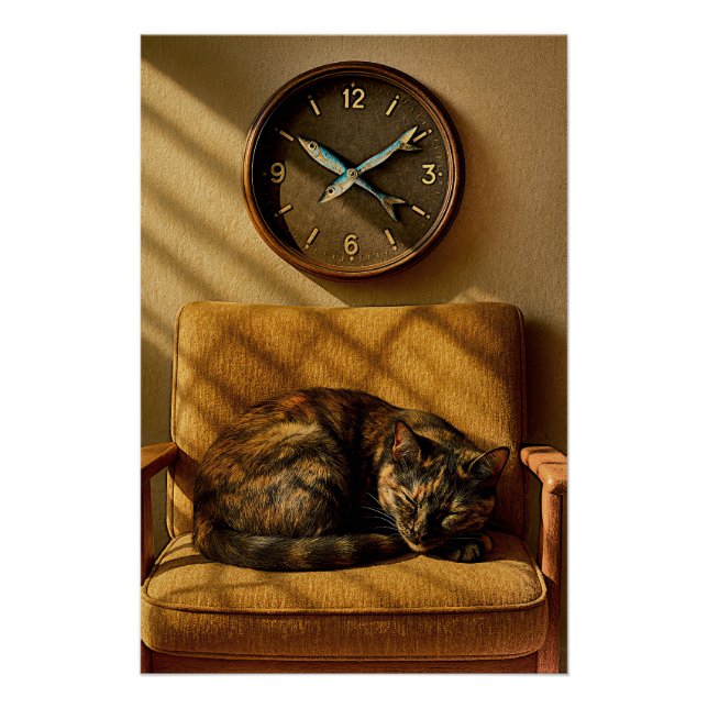Sardine O’clock Dreamtime – Surreal Cat Art Poster (Front)