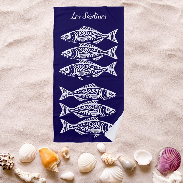 Sardines-Blue Hawaiian Beach Towel (Les Sardines Hawaiian Fisherman Trend Beach Summer Beach Towel Dark Blue)