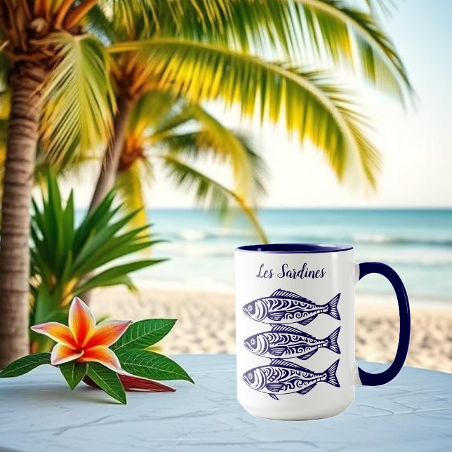 Sardines-Blue Hawaiian Mug (Les Sardines Hawaiian Fisherman Trend Beach Summer mugDark Blue)