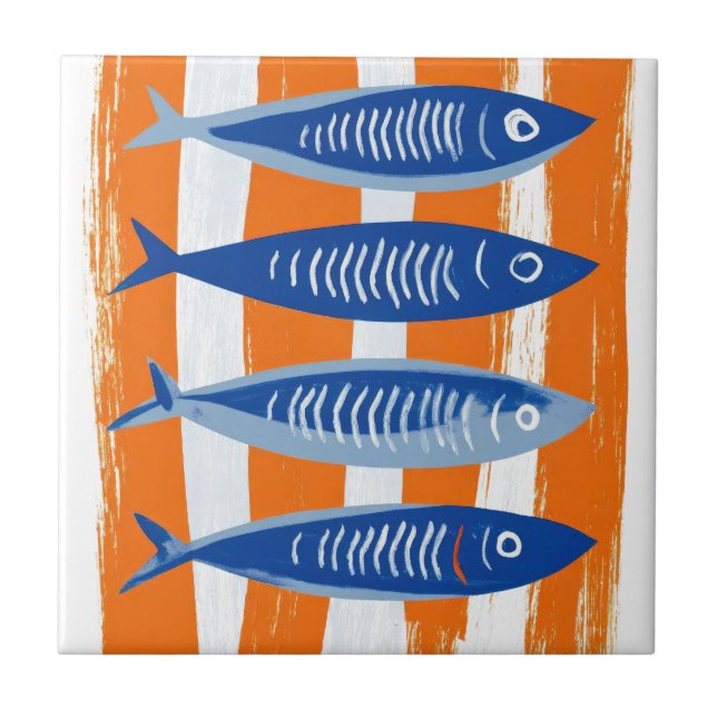 Sardines Coastal Art Ceramic Decorative Tile (Front)