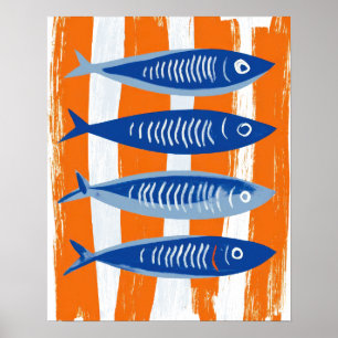 Sardines Coastal Art Vibrant Kitchen Wall Decor