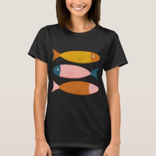Sardines Fish Illustration in Retro Pastels T-Shirt