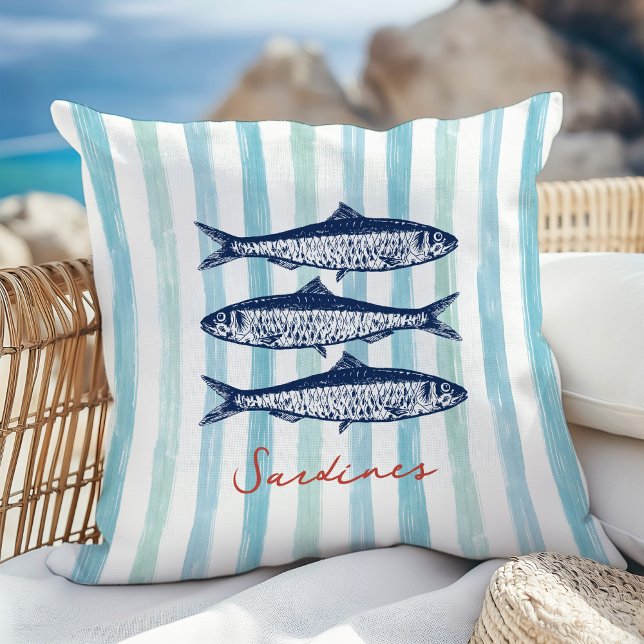 Sardines Fisherman Aesthetic Coastal Stripes Cushion (Creator Uploaded)