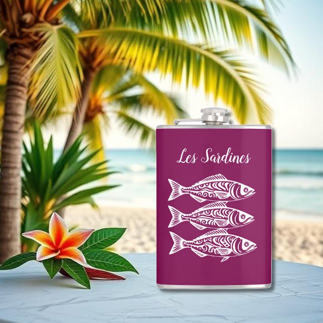 Sardines-Hawaiian-Fisherman Core-Wine Colour Hip Flask (Les Sardines-Hawaiian-Fisherman Core-Flask Summer-Beach-Wine Color)