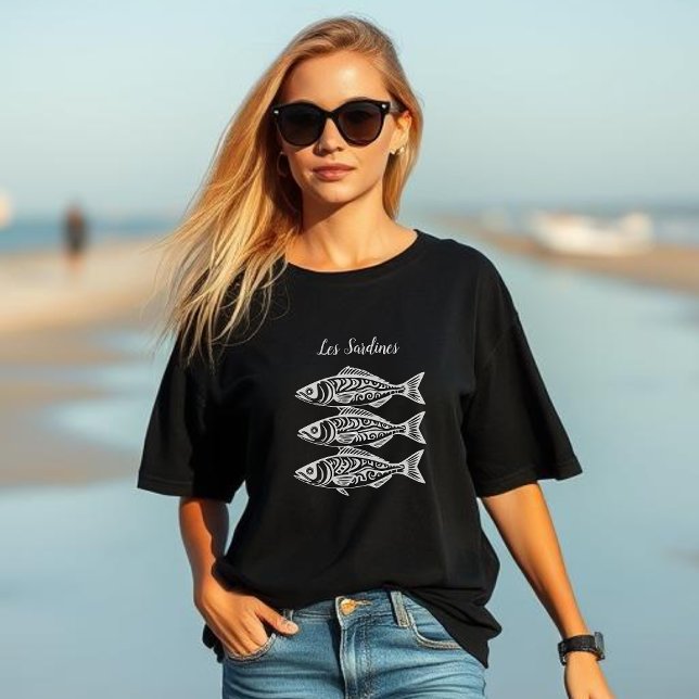 Sardines-Hawaiian Tribal-Fisherman Fashion T-Shirt (Les Sardines Hawaiian Tribal Pattern Trending Fisherman Style Summer Beach Coastal)