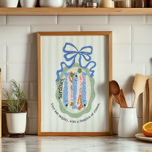 Sardines in a Plate in Blue Bow Kitchen Poster