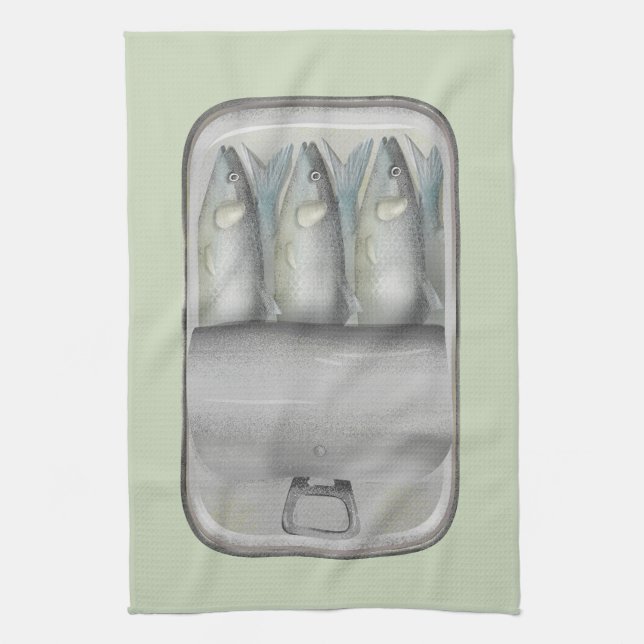 Sardines in a tin tea towel (Vertical)