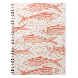 Sardines in Motion in coral and off white Notebook