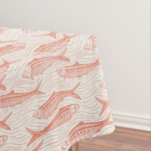 Sardines in Motion in coral and off white Tablecloth