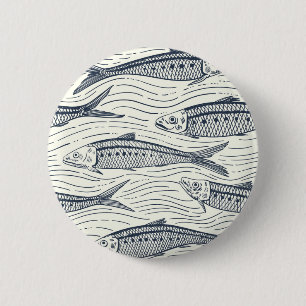Sardines in Motion in navy and ivory 6 Cm Round Badge