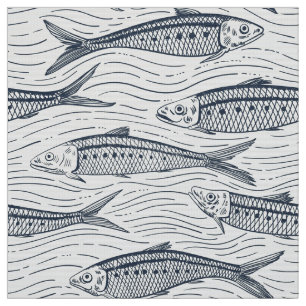 Sardines in Motion in navy and ivory Fabric