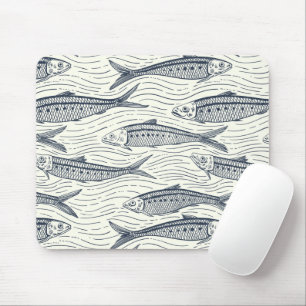 Sardines in Motion in navy and ivory Mouse Pad