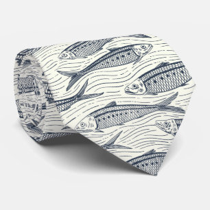 Sardines in Motion in navy and ivory Tie