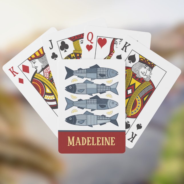 Sardines Lemons Patchwork Quilted Coastal Monogram Playing Cards (Creator Uploaded)