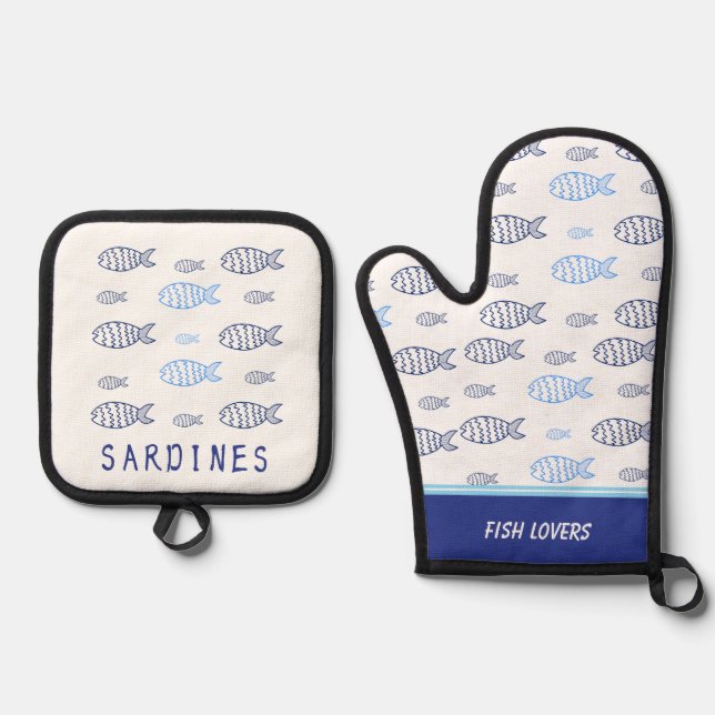 Sardines Oven Mitt & Pot Holder Set (Front)
