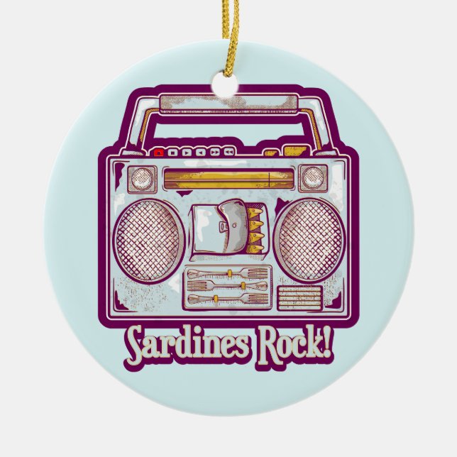 Sardines Rock Funny 80's Stereo Ceramic Tree Decoration (Front)