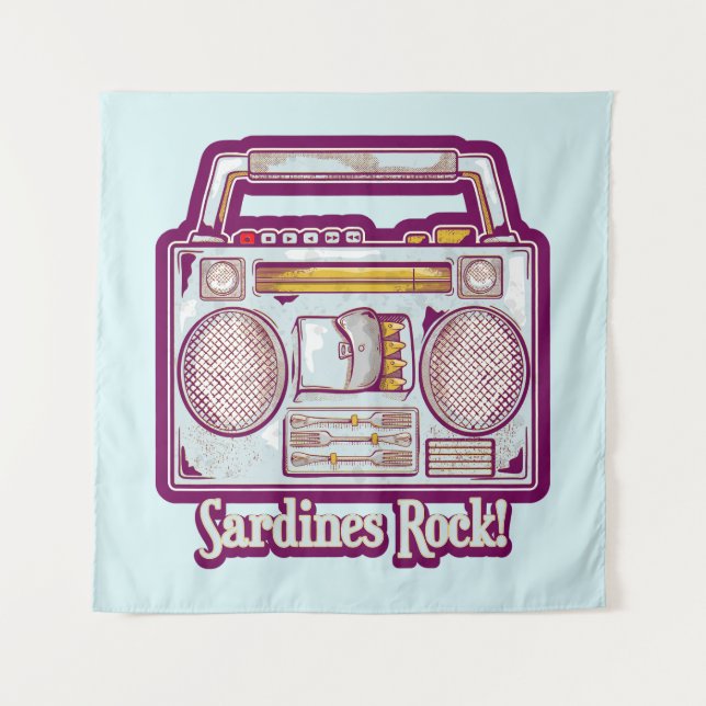 Sardines Rock Funny 80's Stereo Tapestry (Front)