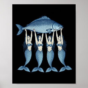 Sardines Tinned Fish Mermaid Summer Coastal Fisher Poster