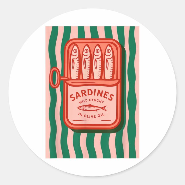 Sardines Tinned Fish Retro Graphic Summer For Men  Classic Round Sticker (Front)