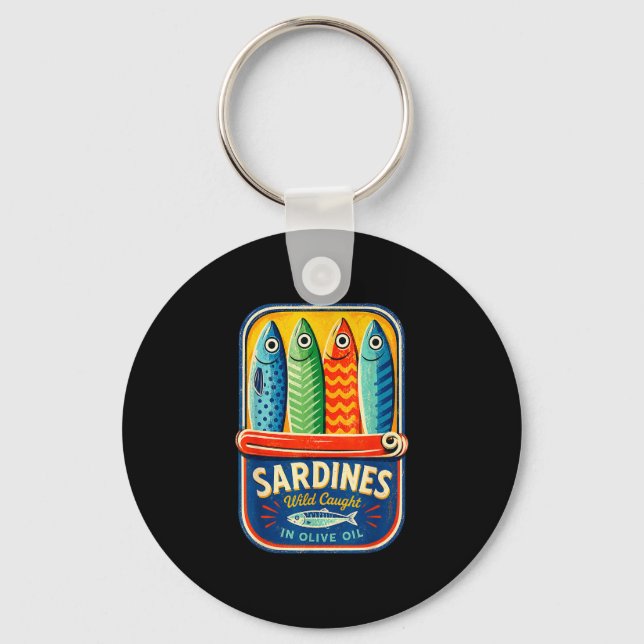 Sardines tinned fish retro graphic summer for men key ring (Front)