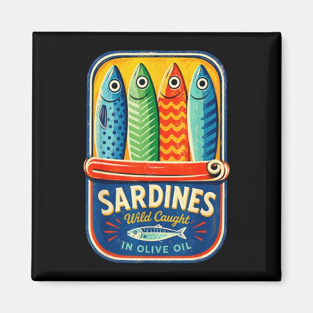 Sardines tinned fish retro graphic summer for men magnet (Front)