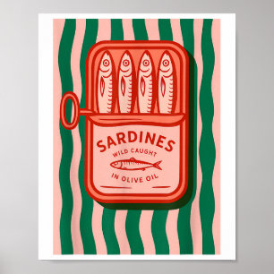 Sardines Tinned Fish Retro Graphic Summer For Men  Poster