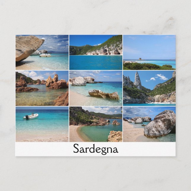 Sardinia beaches collage text postcard (Front)