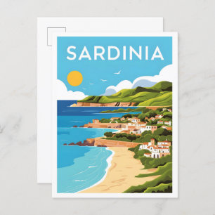Sardinia Italy Art Vintage Travel Illustration Postcard